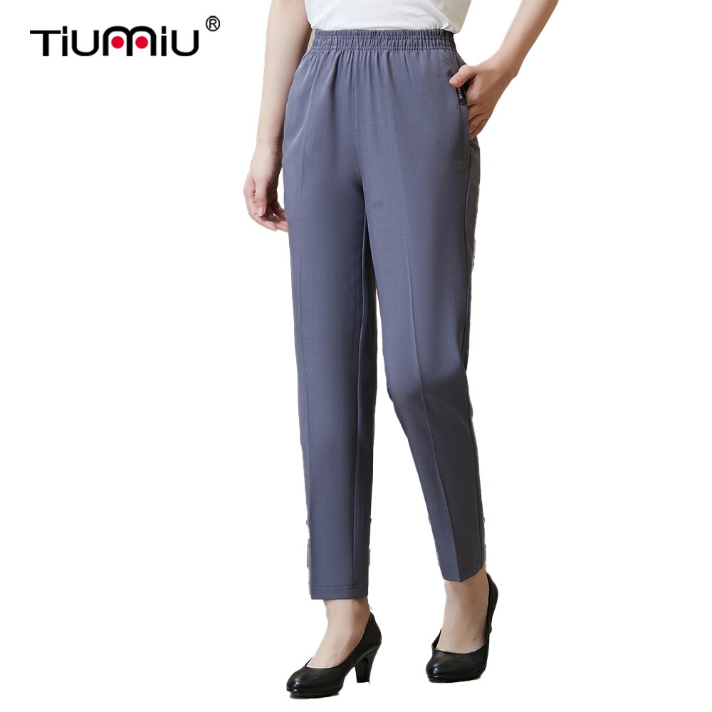 Women Chef Pants Elastic Waist Stretch Gray Trousers Food Service Bakery Hotel Kitchen Restaurant Work Wear Uniform Cook Pants