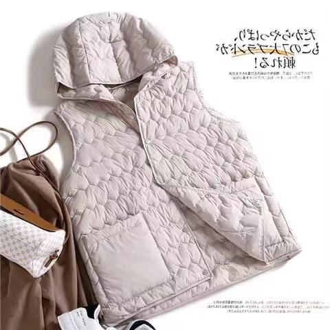 Lightweight Down Vest Jacket Women Hooded Loose Casual Warm Sleeveless Versatile Waistcoat Female Outerwear: XXL / Blue
