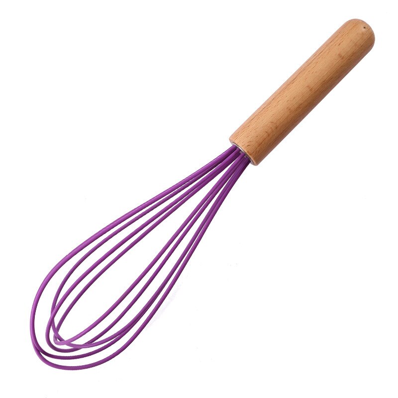 Silicone Egg Beater Whisk Wooden Handle Kitchen Hand Egg Beater Gadgets Kitchen Tools Baking Accessories: Light Purple