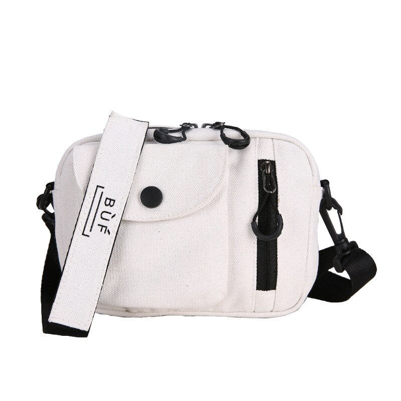 Dames Canvas Handtas Koreaanse Mini Student Mobiele Telefoon Zakje Eenvoudige Kleine Messenger Bag Schoudertas Casual Leuke Messenger Bag: WHITE