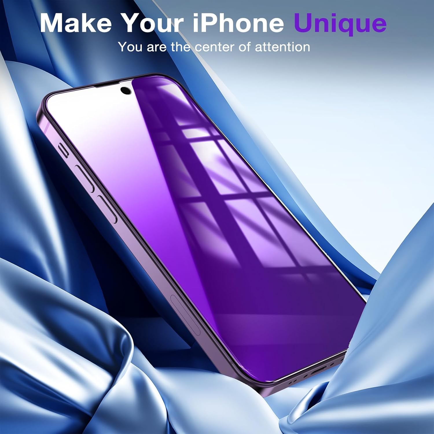 Paquete de 2 protectores de pantalla de privacidad compatibles con iPhone 16 15 14 13 12 11 Pro Max, película de vidrio templado púrpura 9H, antiluz azul
