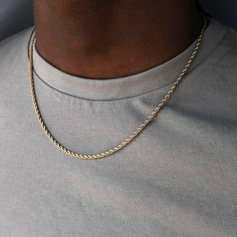 Hip Hop Punk 3mm Stainless Steel Swag Twist Rope Chain Necklace For Women Men Gold Color Necklace Jewelry Accessories