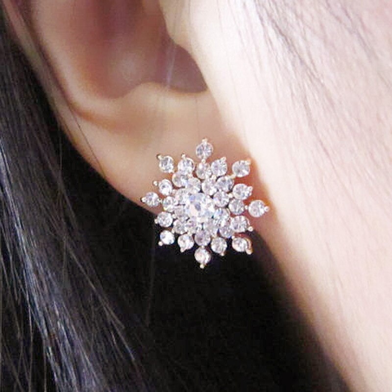 Koreaanse Mode-sieraden Exquisite Rhinestone Crystal Sneeuwvlok Bloem Oorbellen Boucles D' Oreilles Oorbellen
