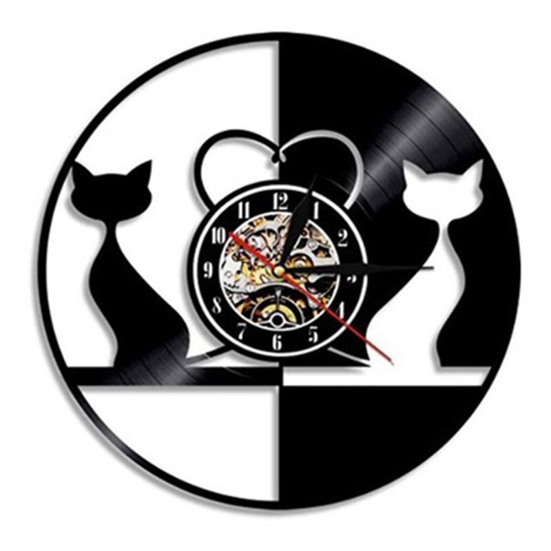 Relógio de parede vintage de gato meow, relógio para parede com gravação de vinil, design moderno e decoração 3d de gato, para pendurar: Style 4