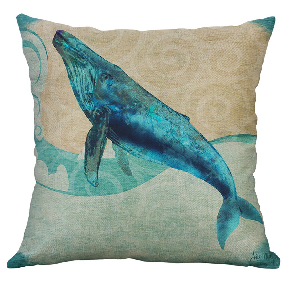 Cushions Lively Creatively Simple Mediterranean Flax Retro Conch Shell Sea Creatures Whale Crab Pillowcase Soft silla oficina: A