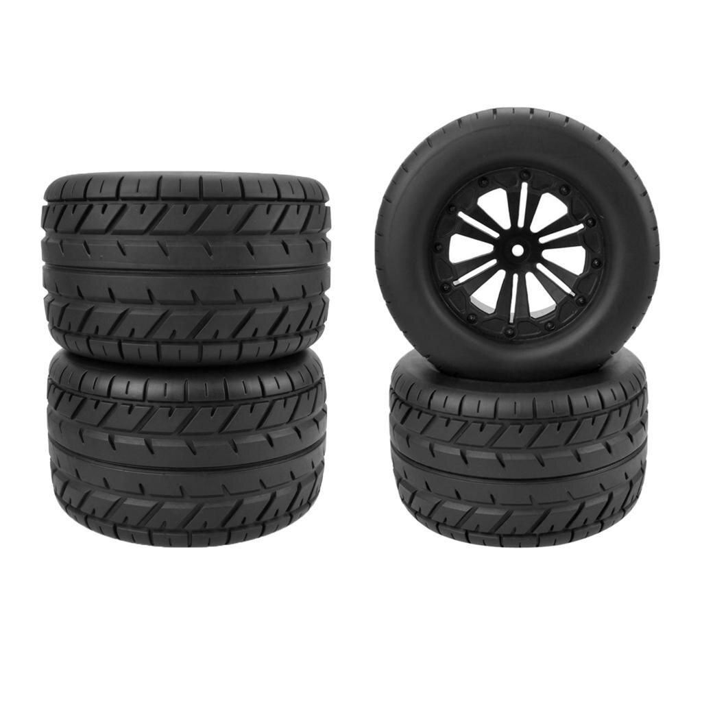 RC Car Tires Tyre and Wheels 6-Spoke Black for HSP HPI 1/10 Scale Monster Truck Bigfoot Car 4pcs