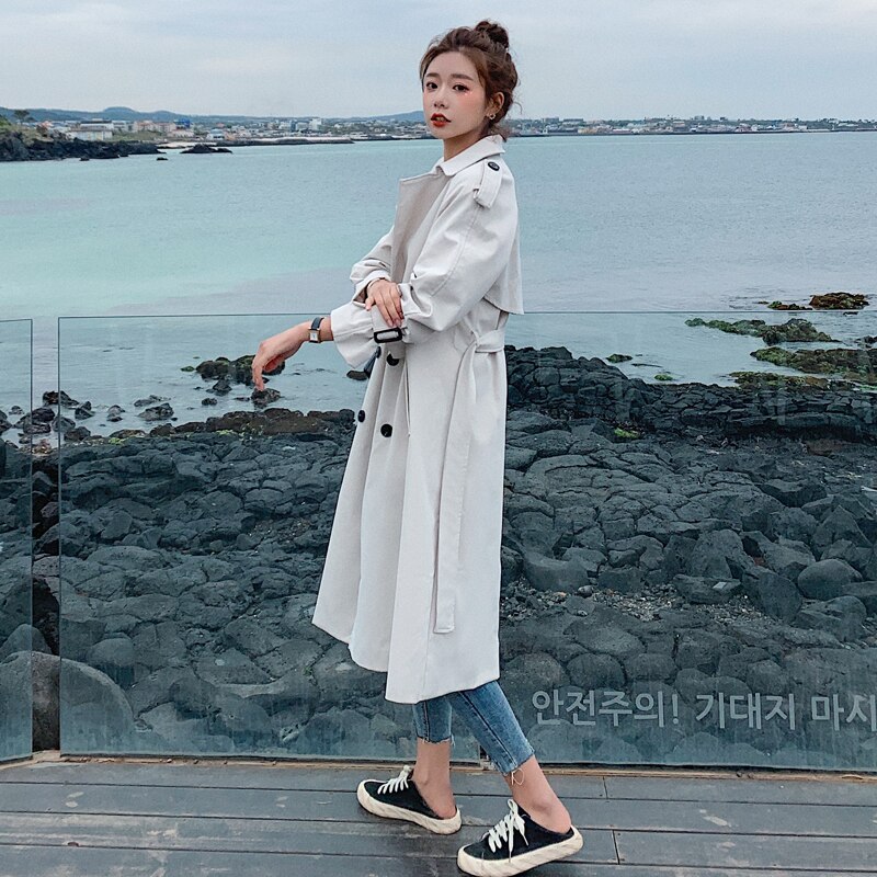 Double-Breasted Women Trench Coat Long Belted Slim Lady Duster Coat Cloak Female Outerwear Spring Autumn Clothes