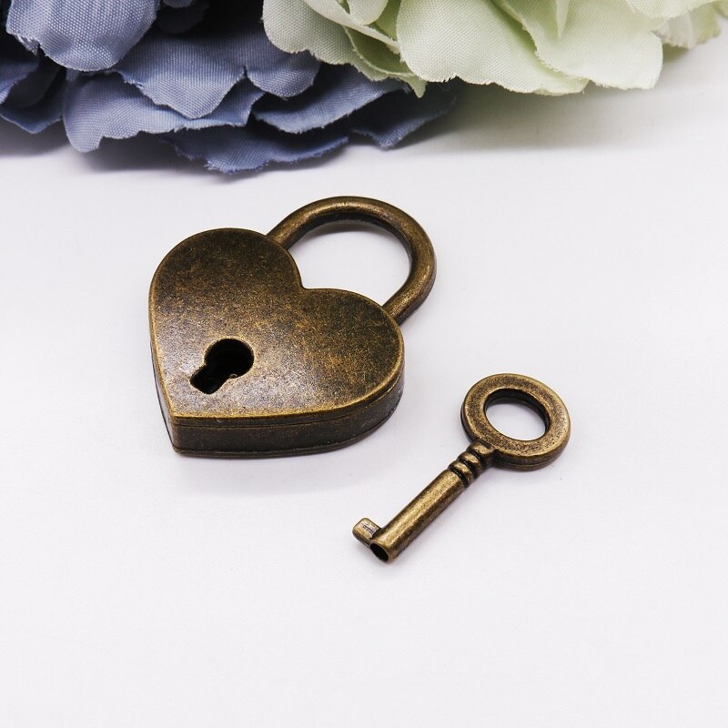Mini serrure en forme de cœur avec clé, accessoires de jeu de mariage, joli pour les invités, magnifique verrou à souhaits, fournitures de bricolage: vintage