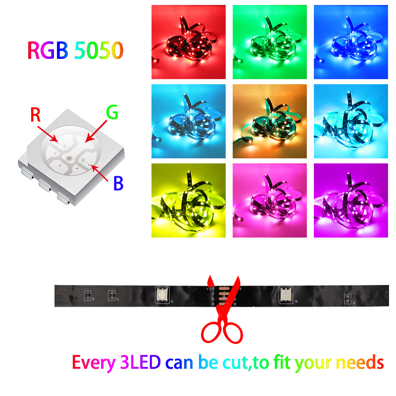 Led Strip Lights Rgb 5050 5V 1M-5M 16 Miljoen Kleuren Rgb Led Strip Verlichting Muziek Sync Kleurverandering Voor Party Home Tv Backlight