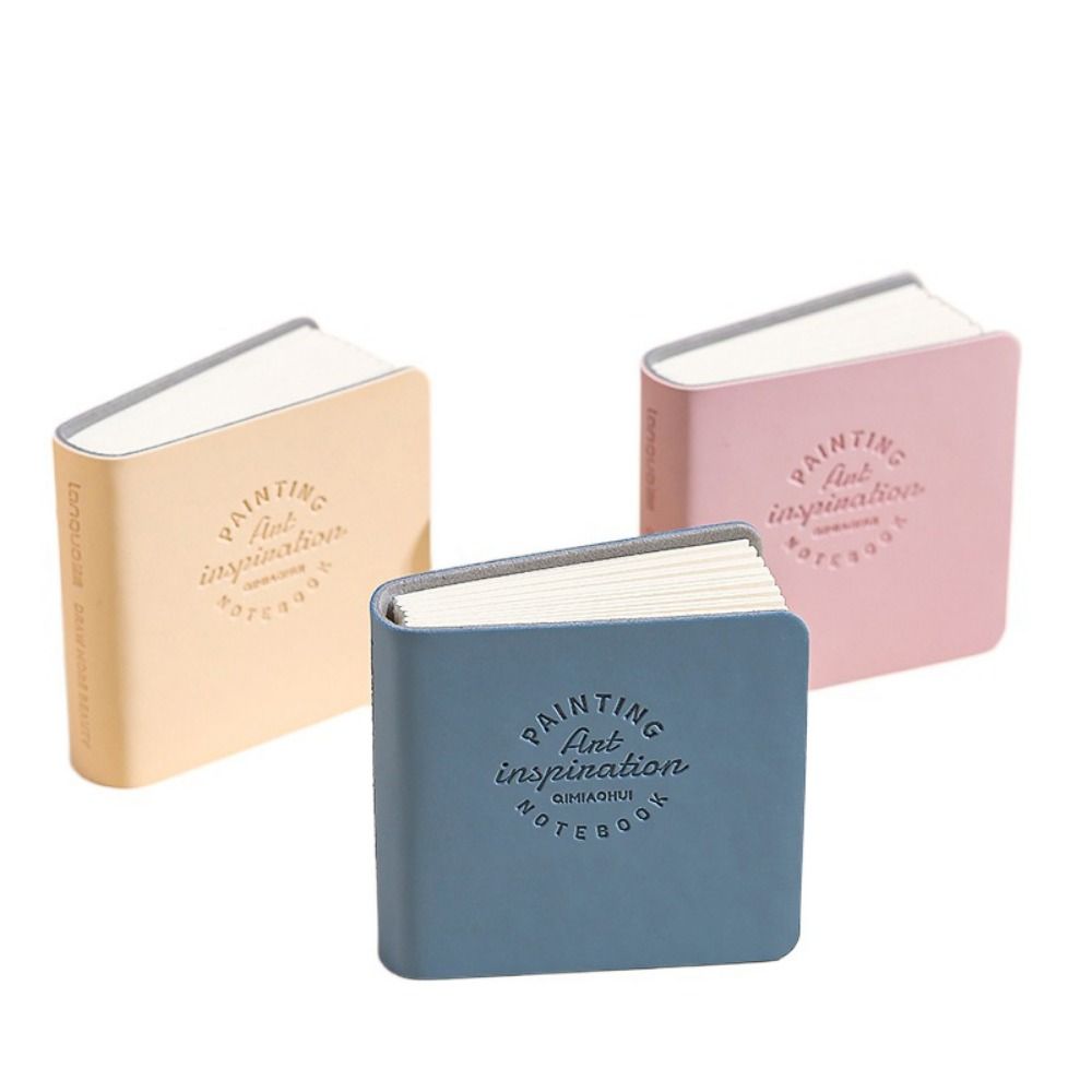 3 stuks dik tekenpapier, mini tekenboekje, compact schetsboekje met pu-leren omslag, ongelijnd blanco papier: Geel