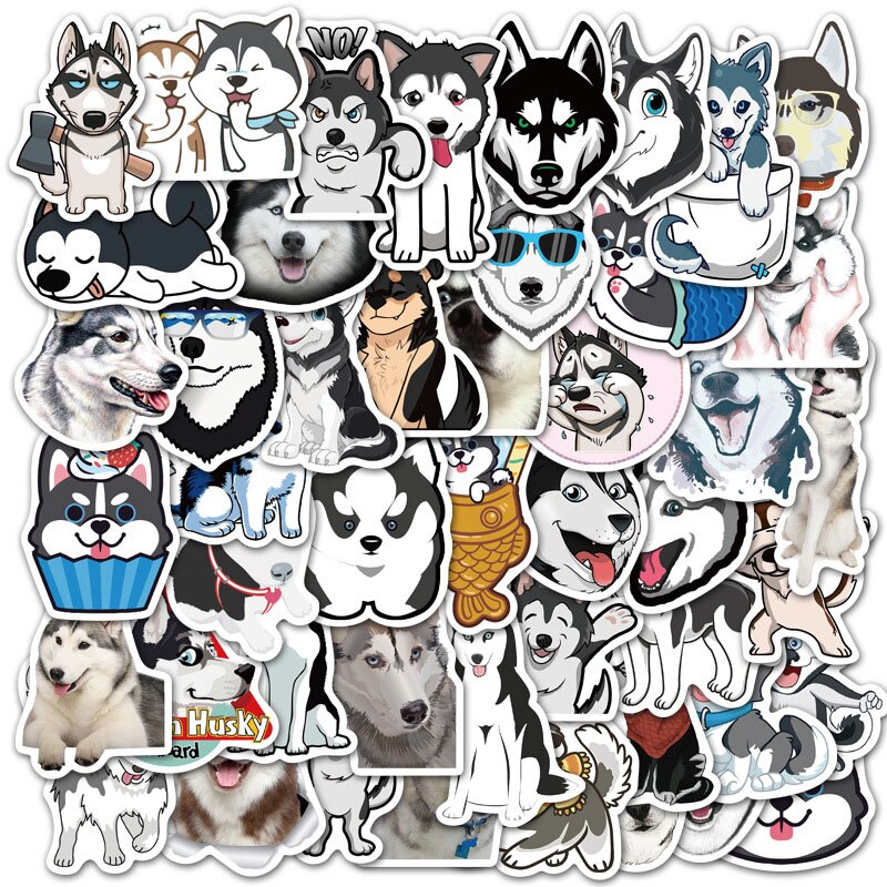 50pcs/lot Cartoon Husky Cute Stickers Laptop Skateboard Luggage Refrigerator Notebook Guitar Kawaii Animal Decal