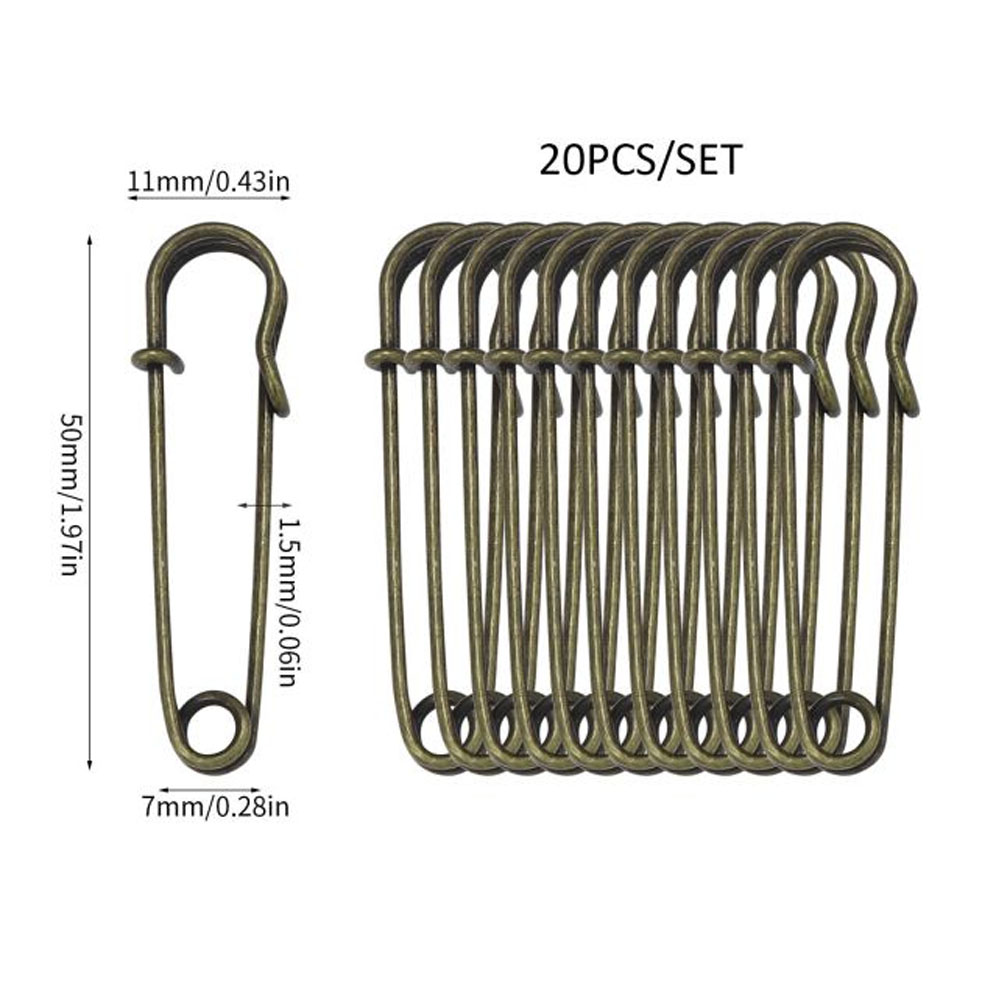 20 piezas alfileres de seguridad de Metal de 50mm, alfiler de seguridad grande plateado/dorado/negro, herramientas de costura para manualidades, broche de boda, accesorios de ropa: Verde