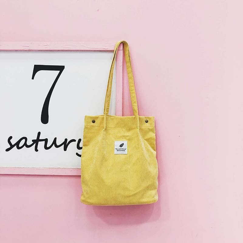 Herald femmes velours côtelé sac à provisions solide toile femme sac à bandoulière environnement stockage sac à main réutilisable fourre-tout sacs: YELLOW