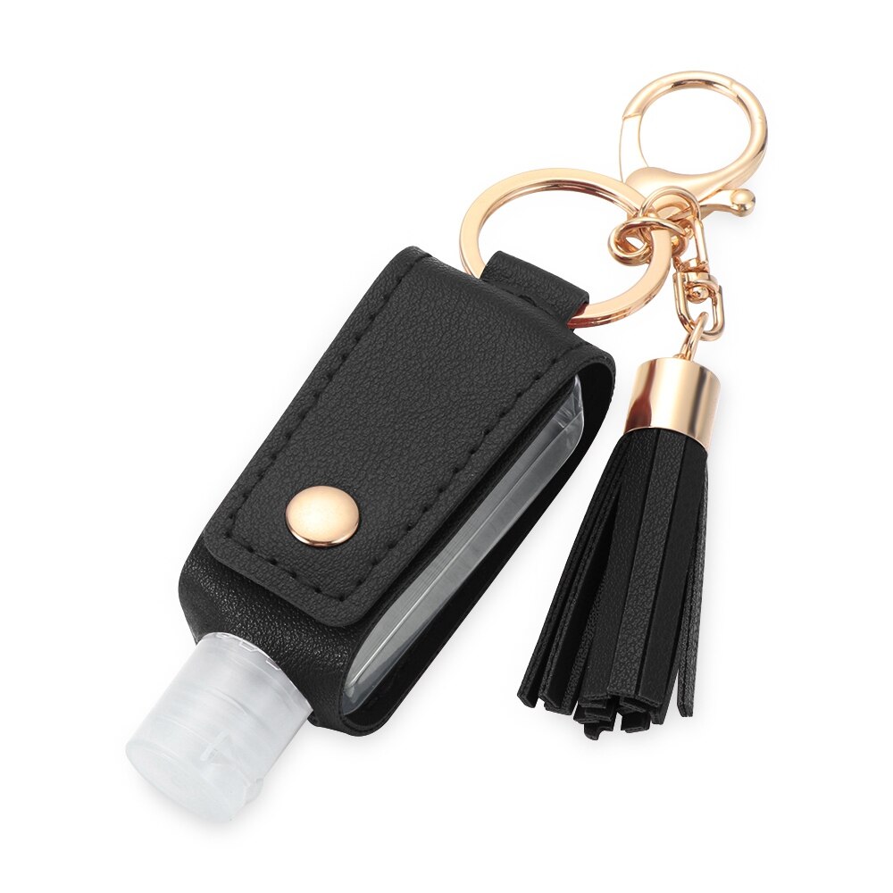 Empty Refillable Bottles Keychain Holder Reusable Lotion Squeeze Tube Soap Containers Leather Pouches Travel Accessories: black 1