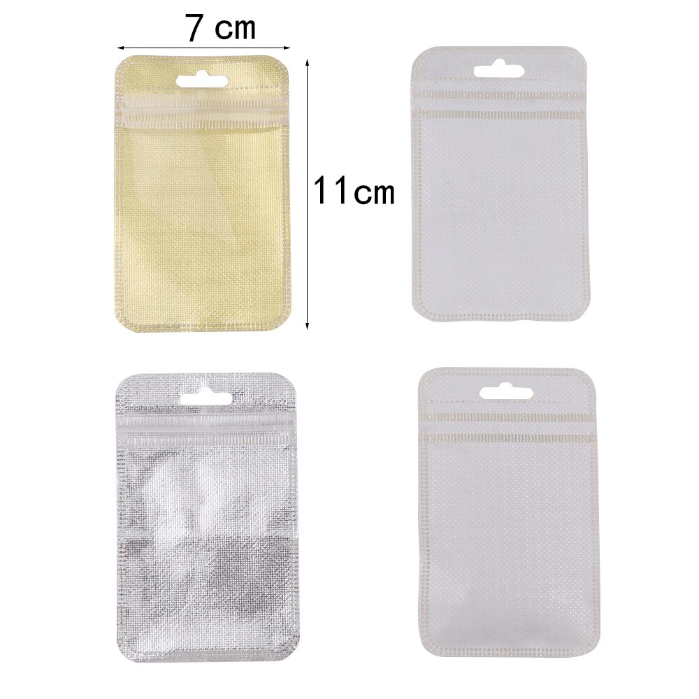 50 Pieces 2 Colors One Side Clear Plastic Ziplock Bag Gold Inlay Plastic Bag Packaging Poly Bag Ziplock Pouch Jewelry Packaging