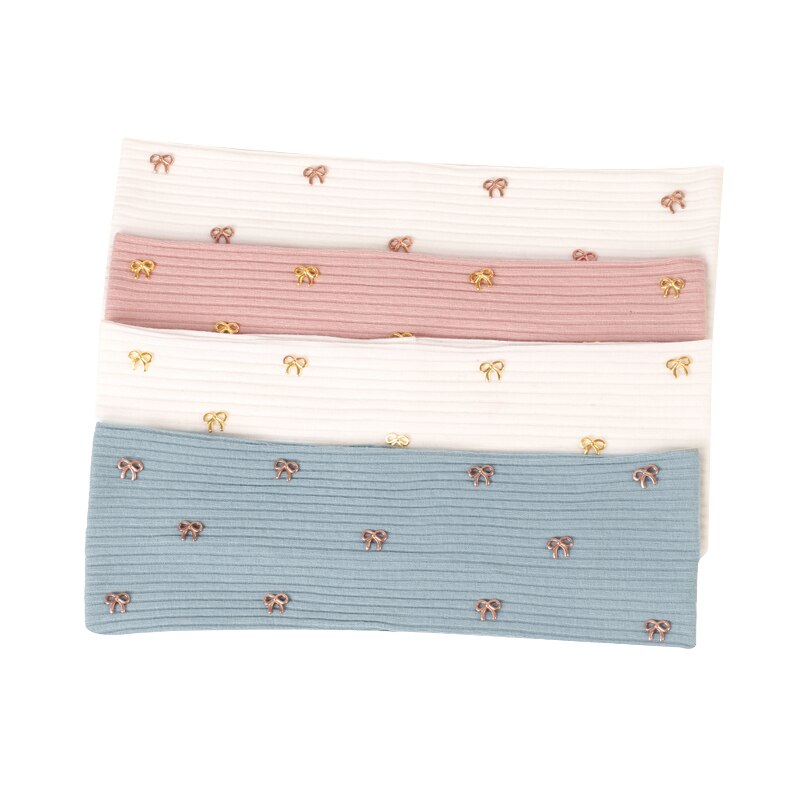 Geebro Vrouwen Katoen Effen Kleur Vlinder Ornament Hoofdband Elastische Meisjes Ribbels Gebreide Haarband Baggy Casual Haaraccessoires