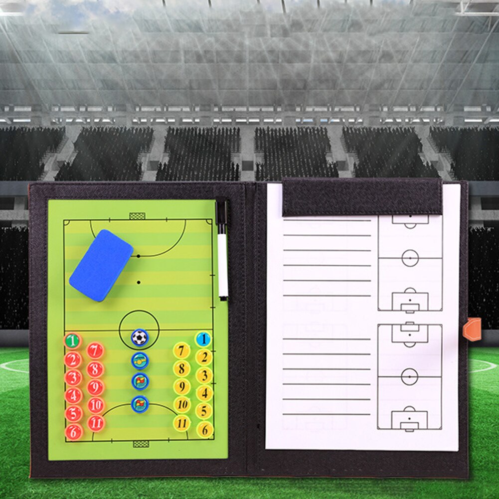 Presse-papiers magnétique portable en cuir pu, entraînement de coaching, tableau tactique de football, guidage étanche, pliable, souple avec stylo de football