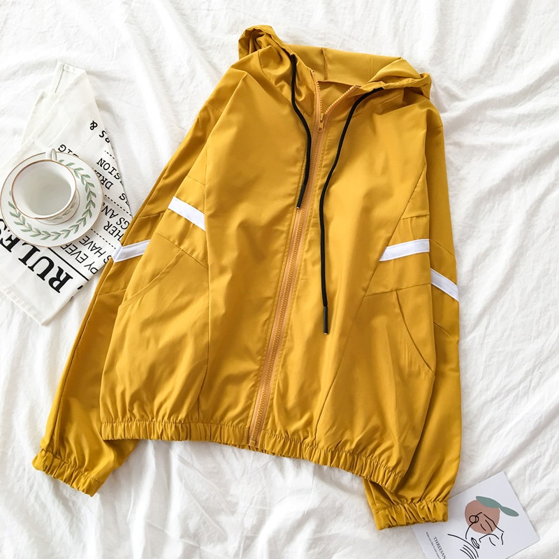 Jas dames roze kleding met capuchon damesjassen en jassen trekkoord streetwear studentenjas lichtgewicht chic: Geel / Ik