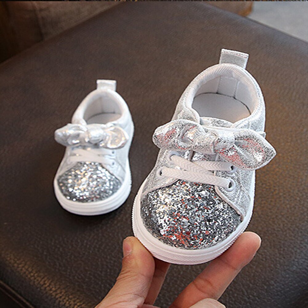 Pudcoco 1-3 jaar peuter kinderen baby meisjes strik pailletten sneakers casual schoenen bling glimmende meisjes platte zool schoenen sportschoen