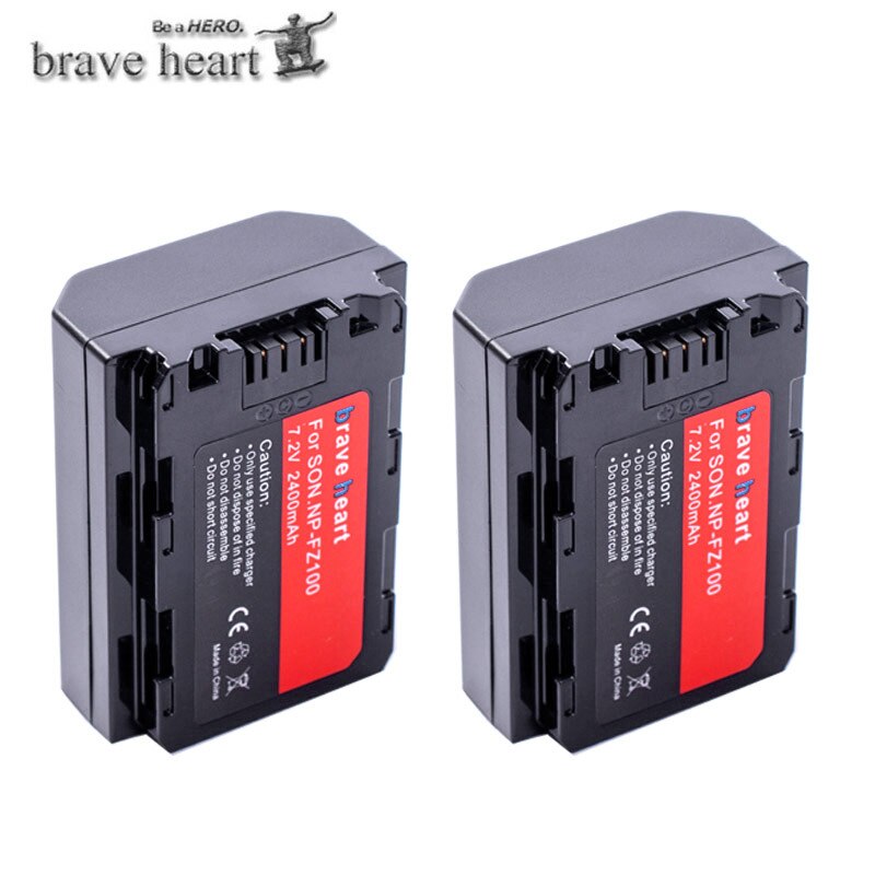 Camera Battery NP-FZ100 - 7.2V 2400mAh - Rechargeable Lithium-Ion - for Sony a9, a7R III, a7 III: 2 batteries