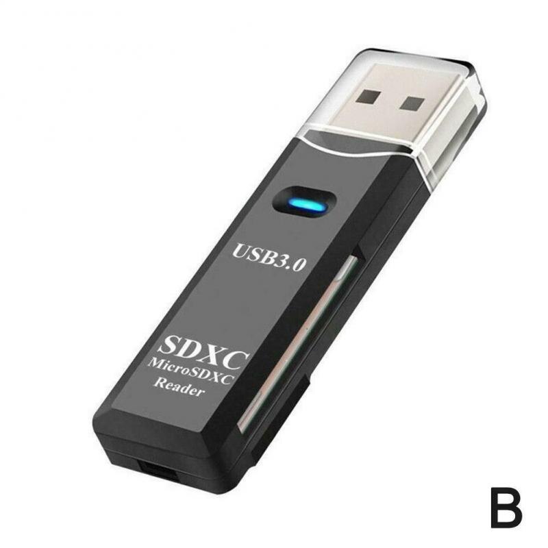 2 in 1 usb 3.0 kortlæser micro sd tf kort hukommelseslæser højhastigheds multi-kort skriver adapter flashdrev bærbar tilbehør: Sort