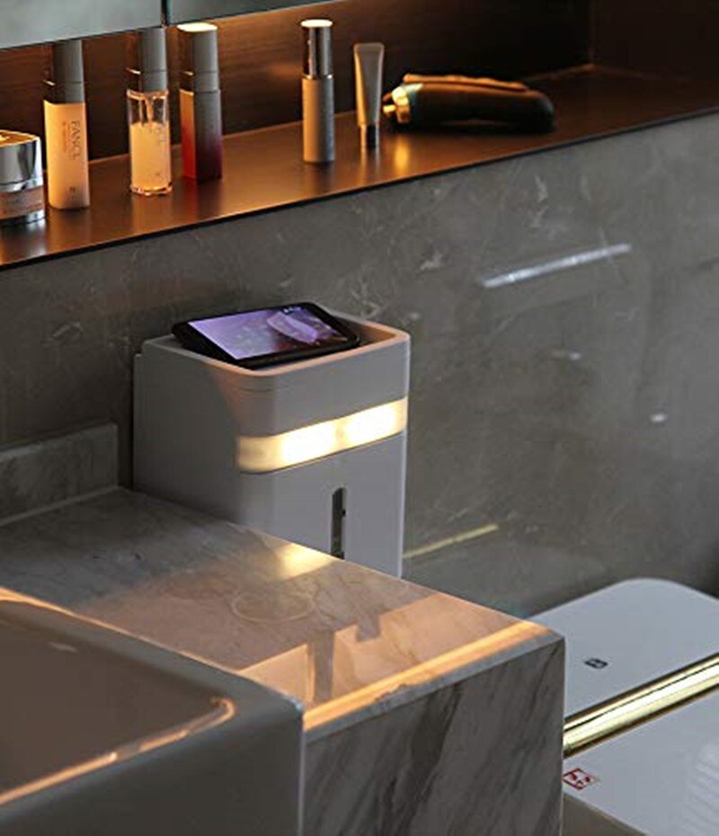 STOMMIHO Wall Mounted Toilet Paper Holder With Smart Sensor LED Lighting Waterproof Large Capacity Bathroom Tissue Storage Box