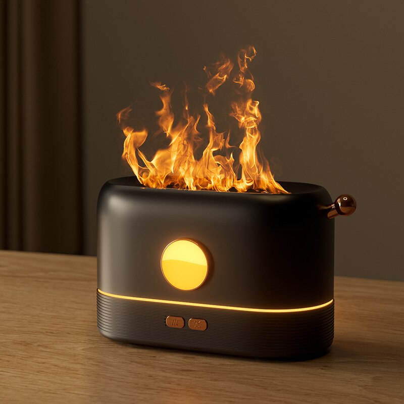 Bærbar aroma diffusor simulering flamme usb ultralyd luftfukter hjemmekontor luftfukter aromaterapi flamme lampe diffusor: Mørk grå