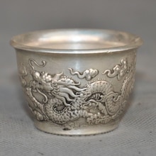 Verzamelen China Tibetaanse Zilveren Draken Dragonloong Standbeeld Thee Kom Wijnglas Cup Bureau Decoratie Home Decor