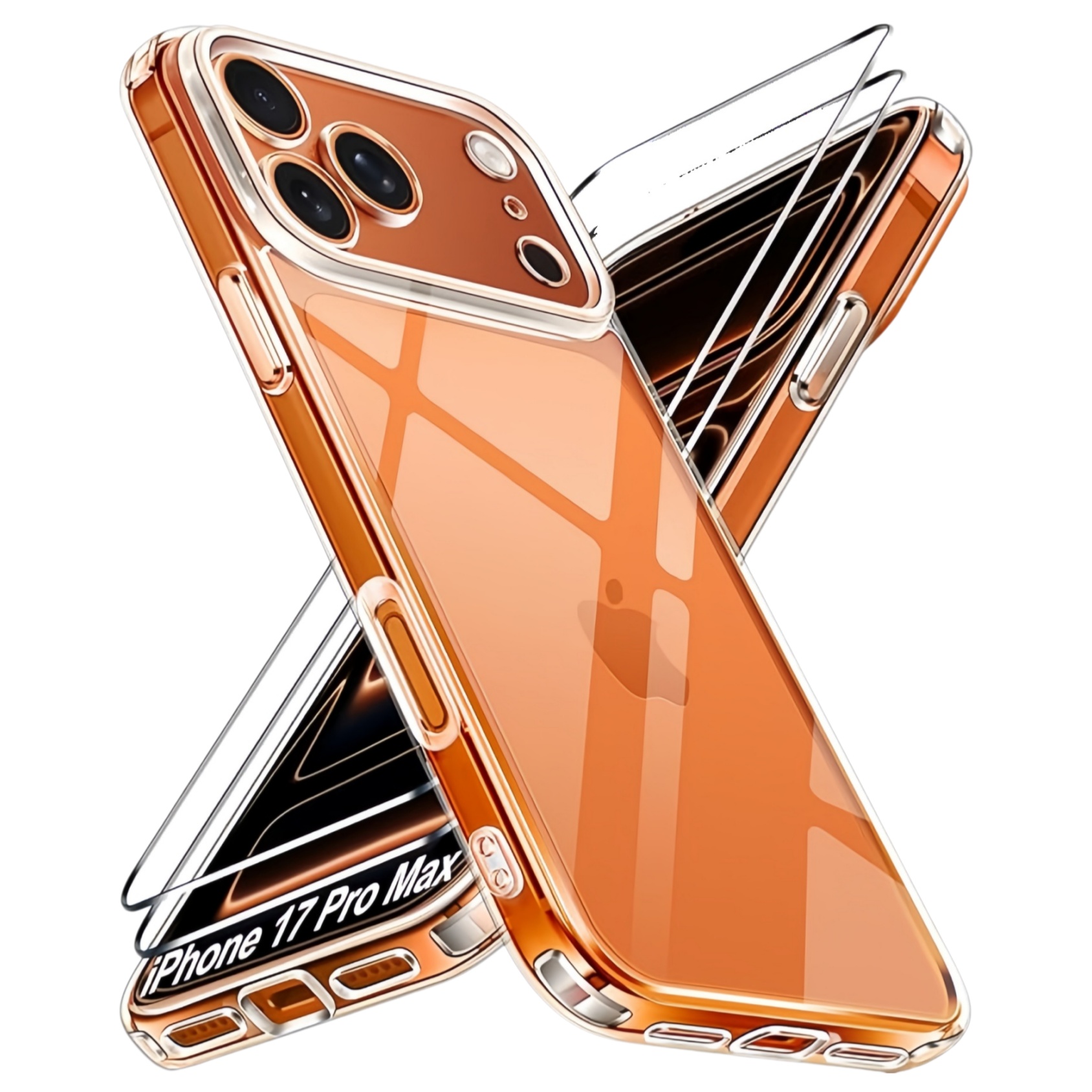 Transparante hoesje ontworpen voor iPhone 17 Pro Max/Air/17E met 2 stuks gehard glas screenprotector, schokbestendige harde slanke achterkant hoes: iPhone17 Lucht