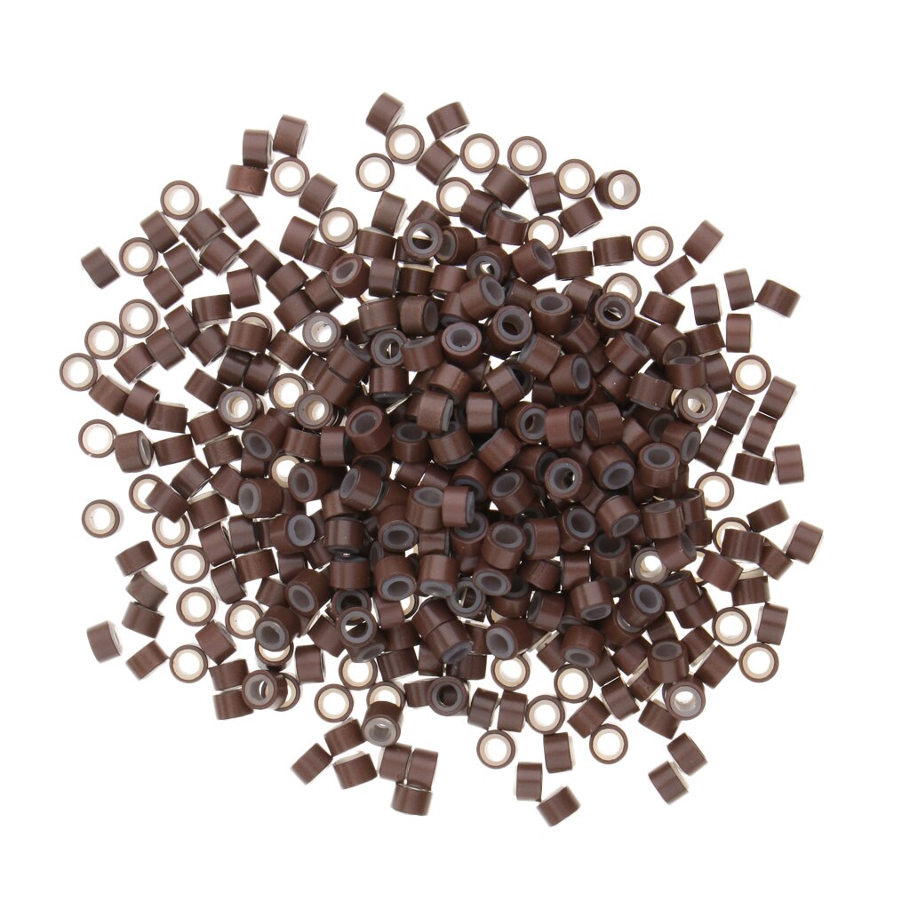 Anneaux en Silicone pour Extensions de cheveux, 500 pièces, Micro perles, pour perruque, tissage, couture, plumes: Brown