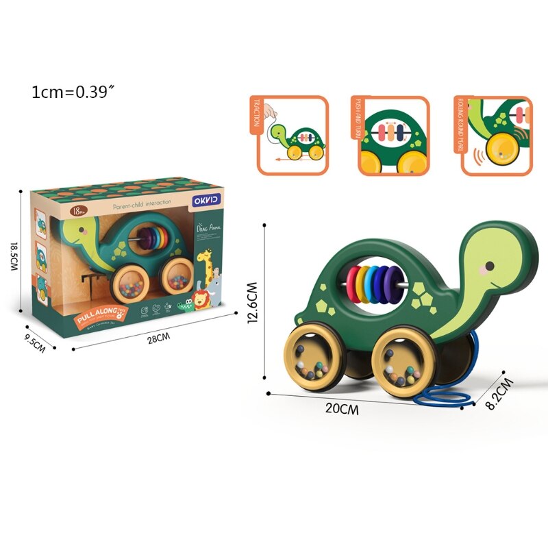 Baby Cartoon Dier Auto Pull Touw Speelgoed Slepen Voertuigen Rammelaars Educatief