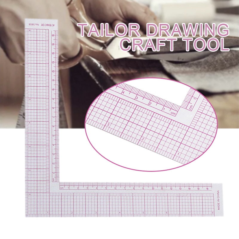 1pc 90 Degree Angle Tailor Ruler Plastic Straight Ruler Measuring Tool L-Shape Ruler Drawing Cutting Measuring Gauges Tools