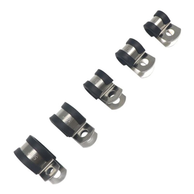 Kabelklem 304 roestvrijstalen rubberen kussenbuisklemmen assortiment met 5 maten metalen kabelklemset ( (55 stuks)