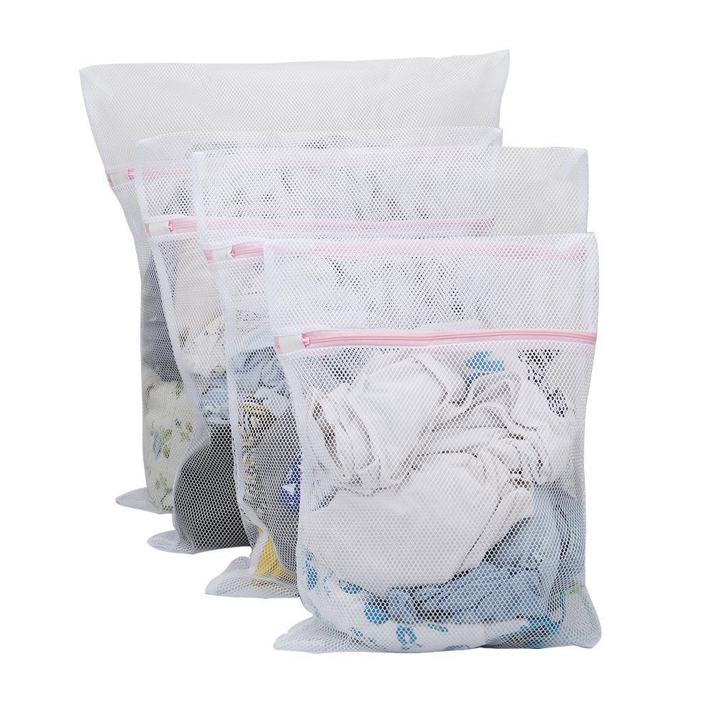 Stor netvaskepose, sæt  of 4 slidstærk grovnetvasketaske med lynlås til tøj, finvask: Default Title