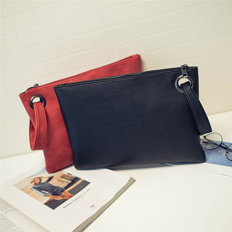 Solid Handbag Women's Clutch Bag Leather Women Envelope Bag Zipper Evening Bag Female Clutches Handbag