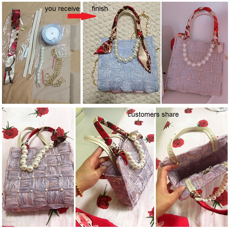Sac en tissu maille fait à la main, matériaux de fabrication de sacs, bricolage, sacs à crochet, ruban, tissage artisanal, accessoires de fabrication de sacs