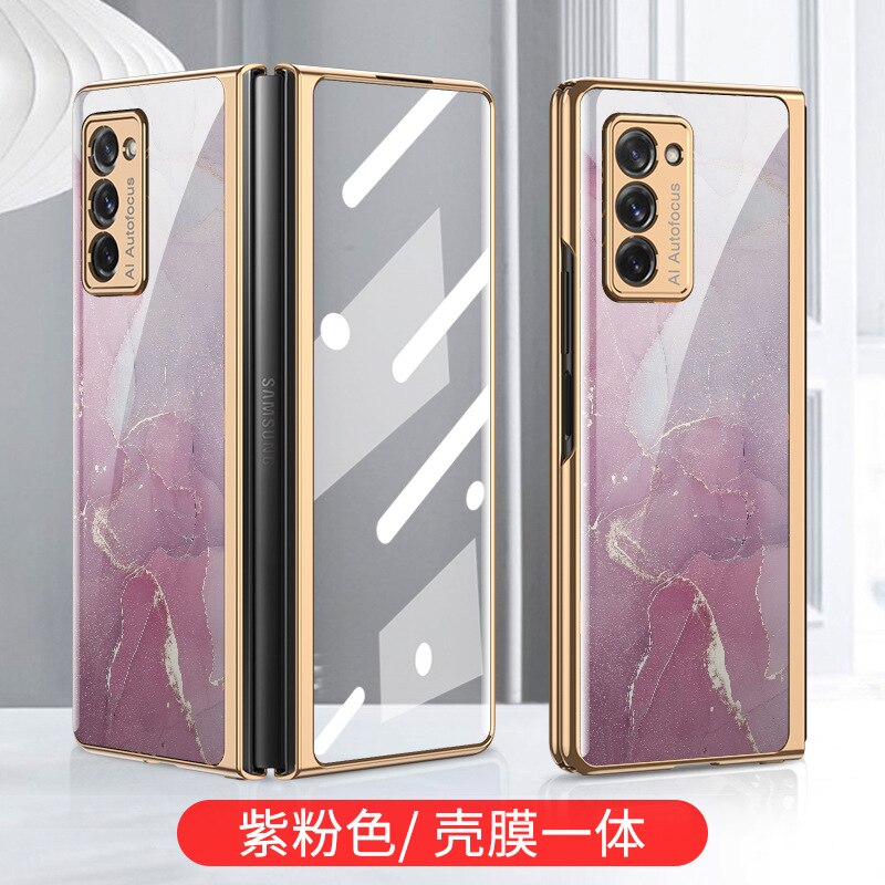 Tempered Glass Case for Samsung Galaxy Z Fold 2 5G Cover All-inclusive Luxury HD Front Glass Shell for Samsung Z Fold 2 Case: pink red