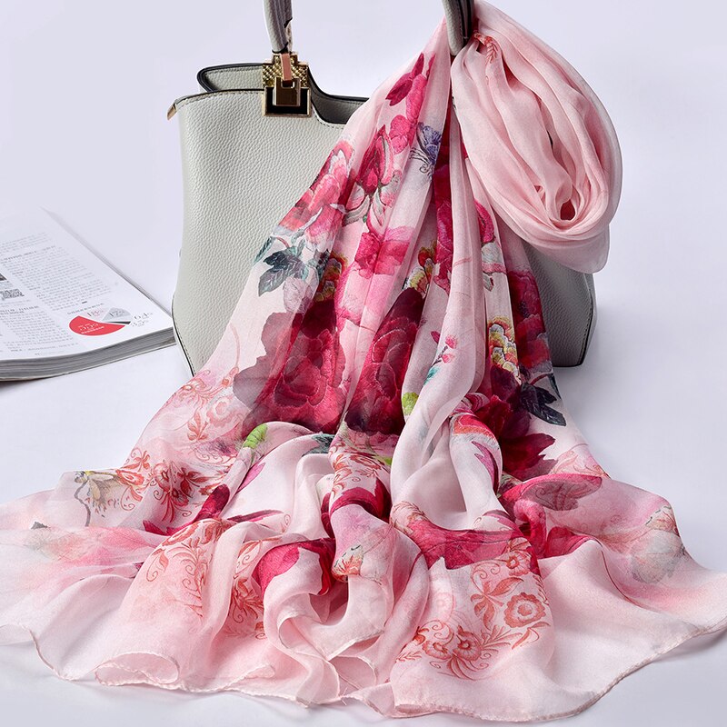 100% Echte Zijde Sjaal Voor Vrouwen Natuurlijke Zijde Sjaals Wrap Voor Dames Luxe Print Grote Pure Zijden Sjaal foulard: Color 4