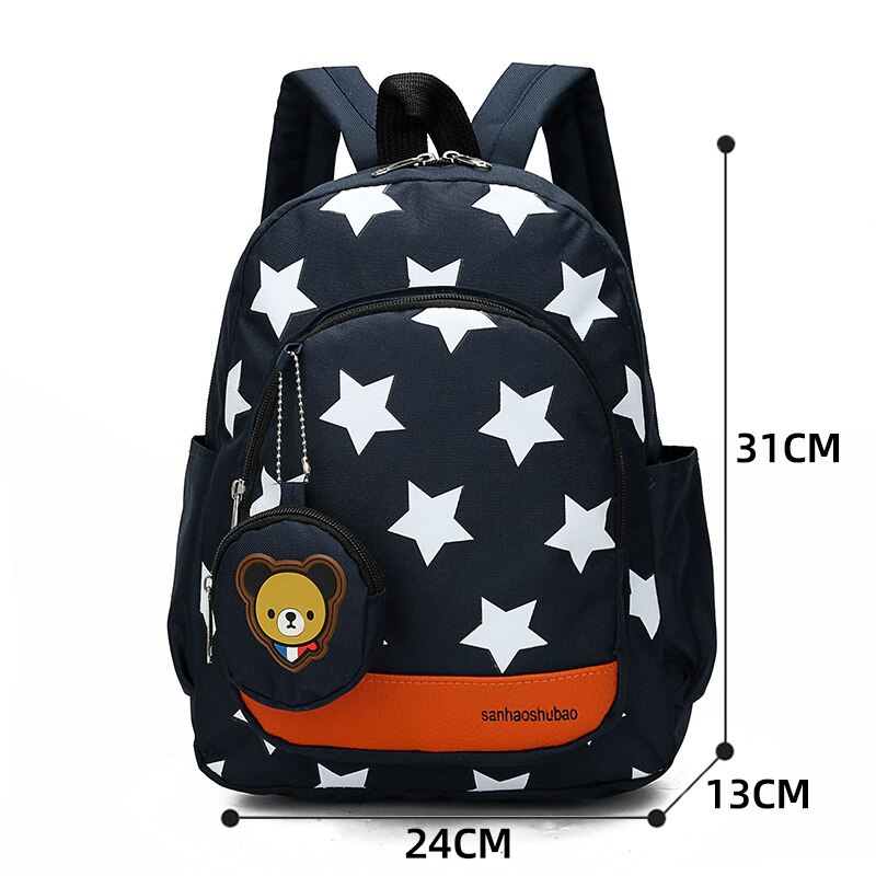 4 sæt skoletasker barn skole rygsække til teenagepiger søde kat tegneserie rygsæk børn taske lærred skoletaske: Enhver mørkeblå