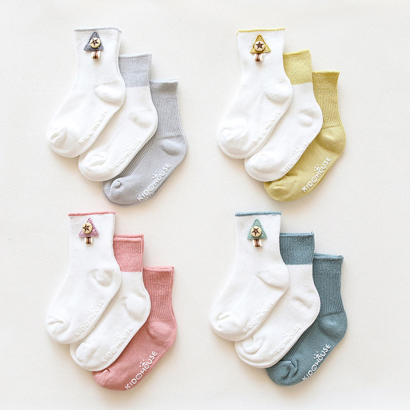 Frühling Herbst Baby Socken 3 paare/satz Baumwolle Anti-Unterhose Boden Socken Kleinkind Mädchen Jungen Kleinkind Socken Nette Baum Dekor socken 0-36 mt