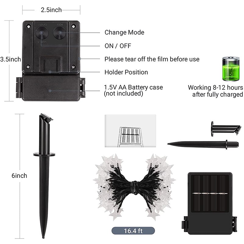 LED Star Solar Garden String Lights Outdoor Solar Powered Lamp Waterproof For Decoration Patio Yard Tree Christmas Wedding Party