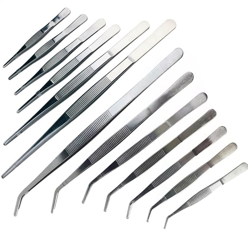 1set Multi-popuse Stainless Steel Tweezers High-precision Household Extension Long Electronic Repair Food Tweezers