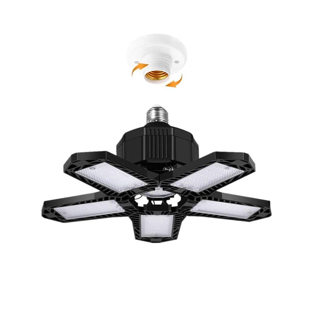 LED Garage Light 100W E26/E27 Deformable Ceiling Light Led Lights for Garage Warehouse Workshop Lighting with 5 Adjustable Panel: Black