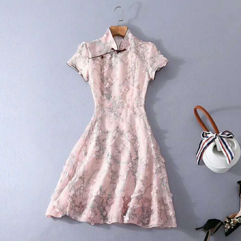 Chinese style summer dress handmade flower modern Qipao