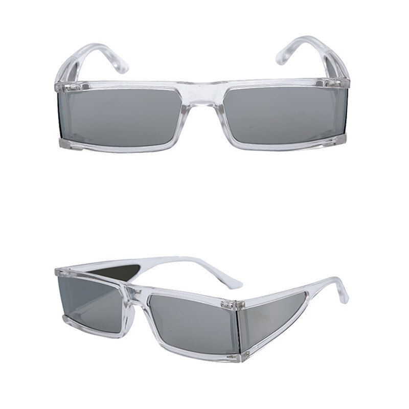 Rectangle Small Glasses Women Mirror Silver Black Clear Lens One Piece Punk Men Women Driver Goggles