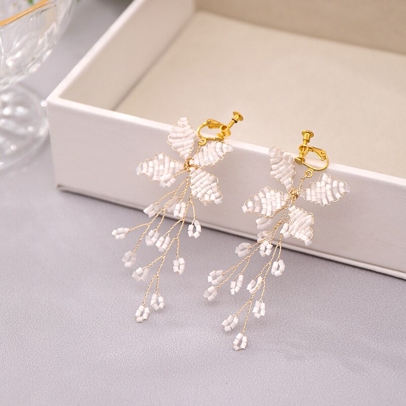 FORSEVEN Bridal Jewelry Set Shiny Crystal Hair Clip and Earring Flower Headdress Hair Clip Earring Set Wedding Jewelry Set
