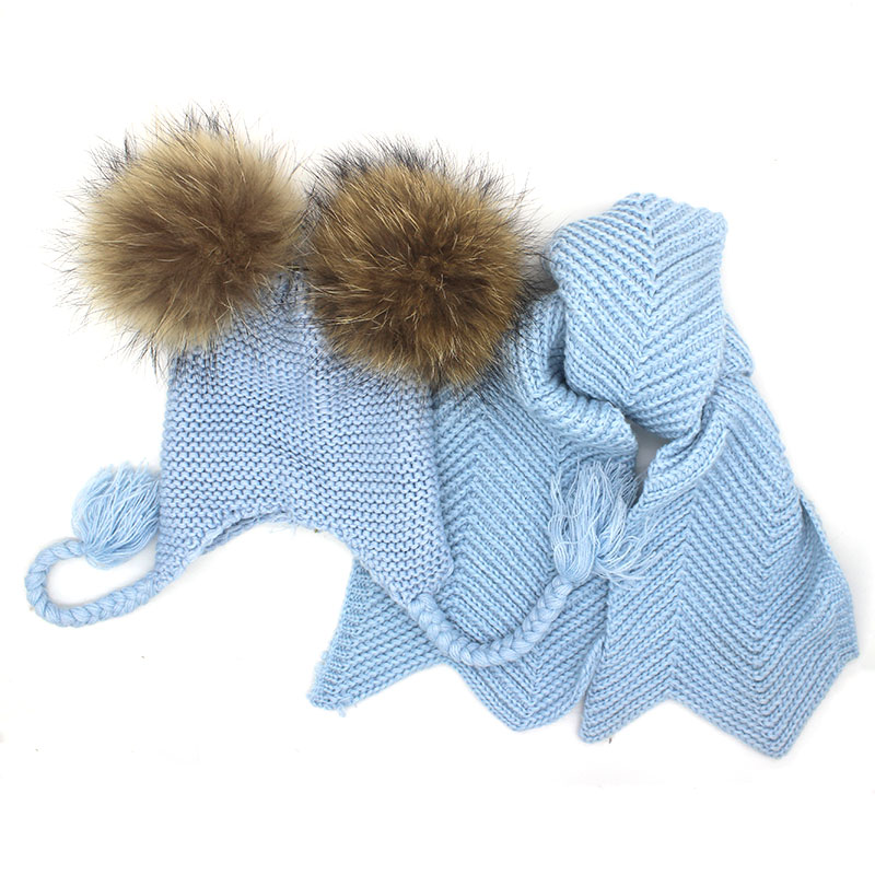 Baby Sjaal En Muts Set voor 1-2.5 jaar Kinderen Leuke Pompom Hoed Set Voor peuter Jongens meisjes: Sky Blue