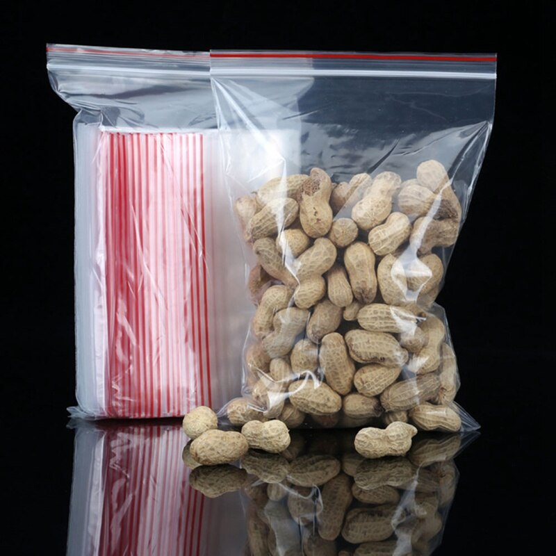 100 pcs/lot sacs d'étanchéité transparents en plastique auto-presse sacs d'emballage refermable fermeture éclair alimentaire divers sacs scellés clairs