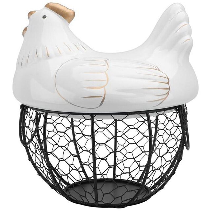 Keramik Eisen Huhn Ei Korb Halfter Snack Obst Kleinigkeiten Lagerung Kasten Henne Ornamente Container Veranstalter Gestell