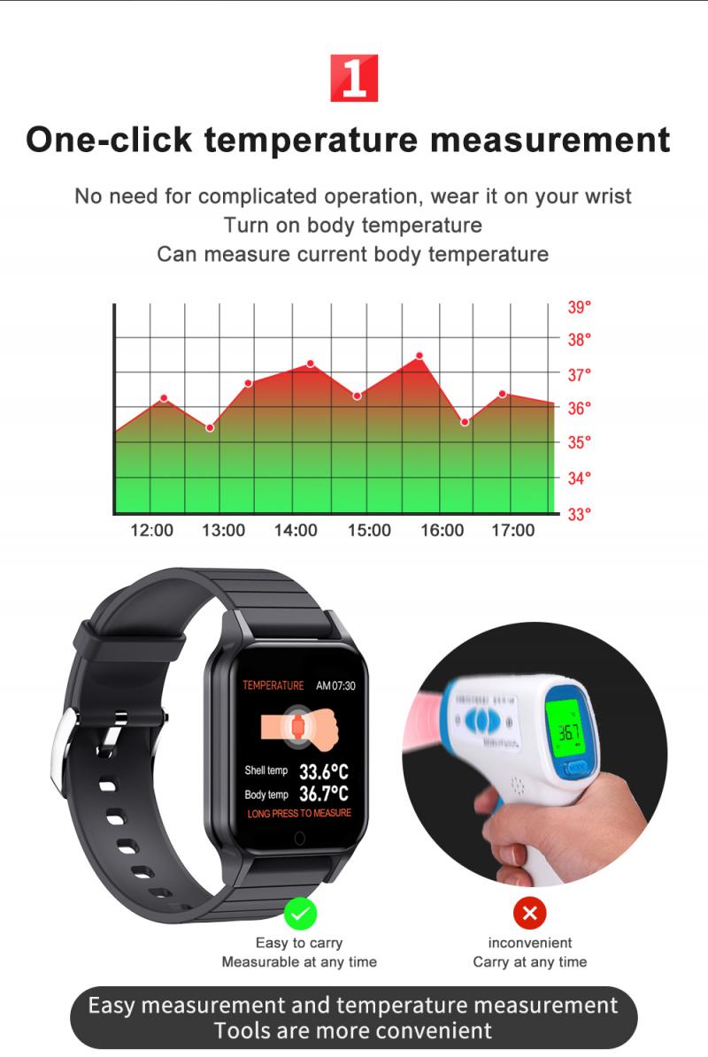 T96 inteligente pulseira mede temperatura do corpo freqüência cardíaca pressão arterial saúde exercício pulseira relógio inteligente multi-idioma